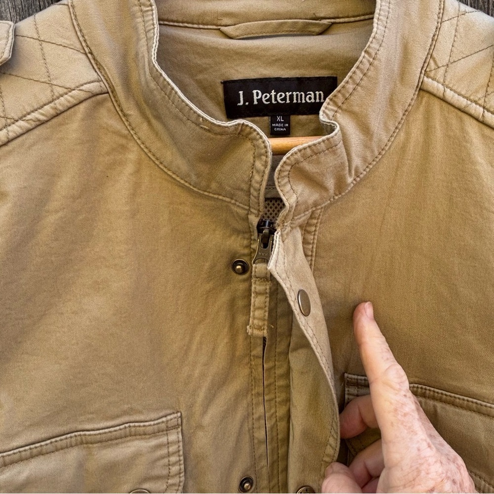 J. Peterman English Barn Coat Light Beige w/multiple pockets zip & button front - Picture 7 of 14